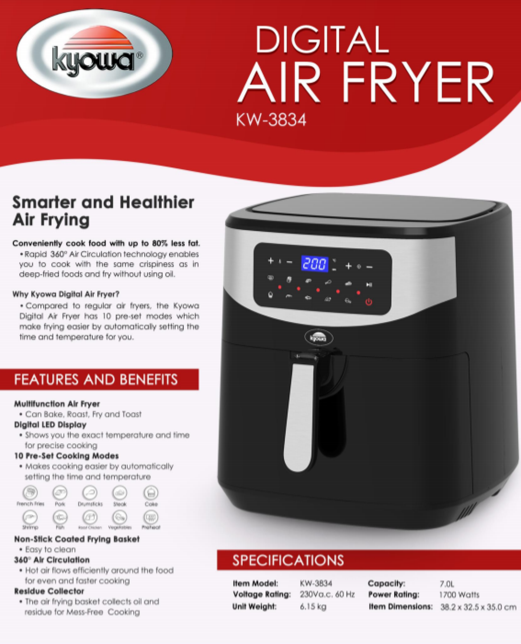 Kyowa - 7.0L Digital Air Fryer KW-3834