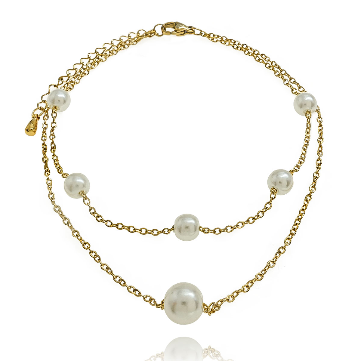 Imono Jewelry - 11814IST Chain of Pearl Gold Anklet