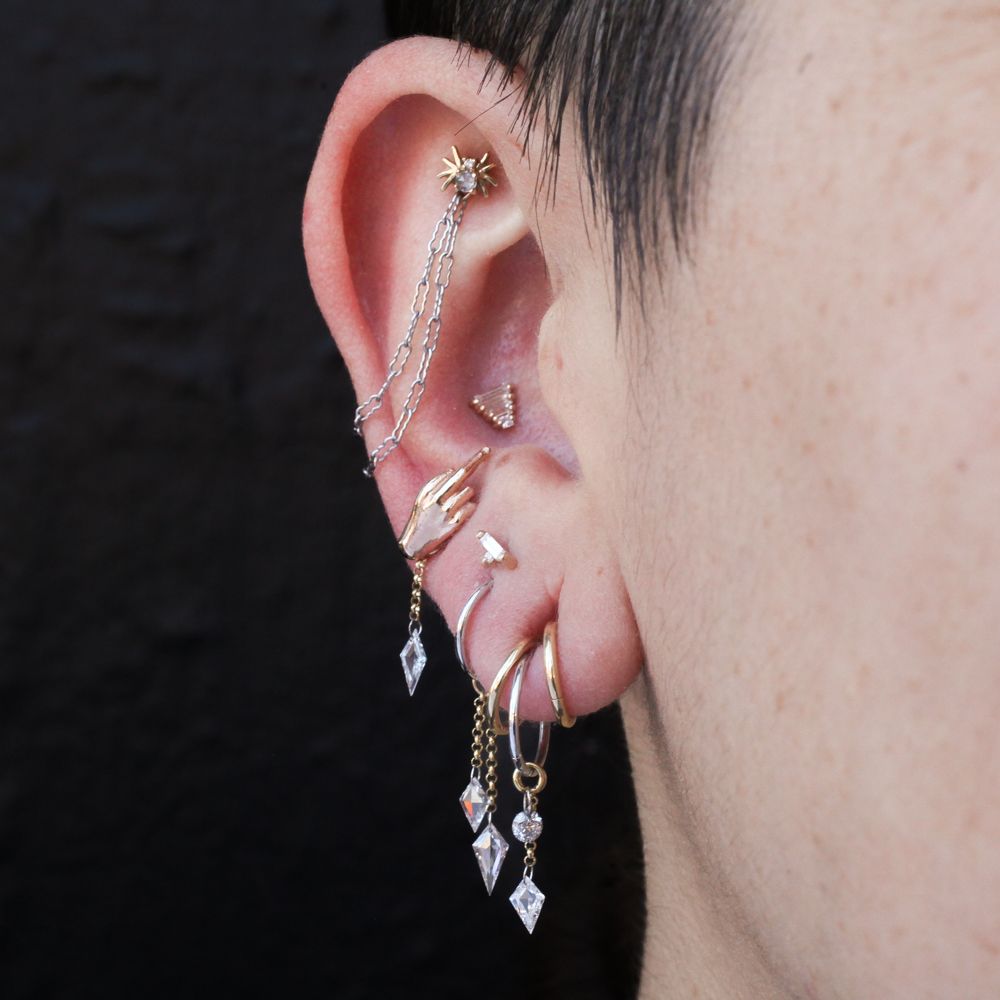 Suki Jewelry / Piercing Day - Ear Curation Styling (featuring a mix of various single-metal earring models)