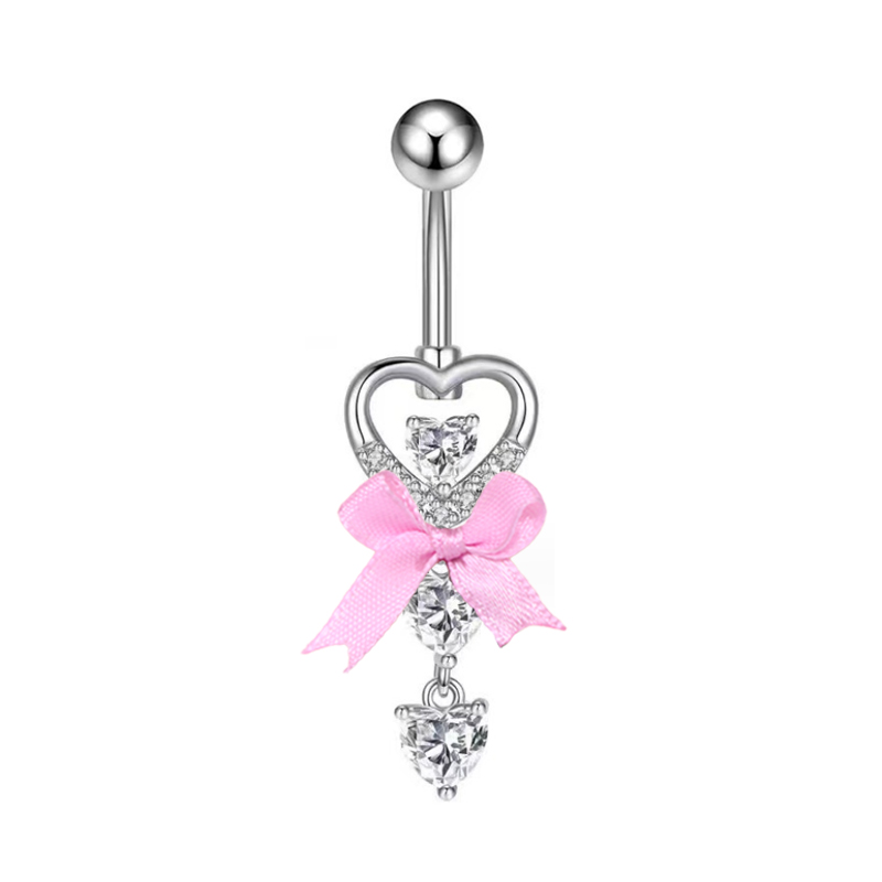 JUNLIi - Pink Zircon Navel Nail Bellybutton Pin