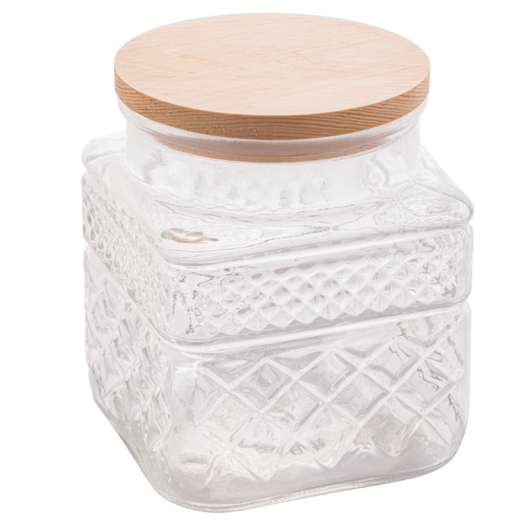 Wolff - Pote de Vidro com Tampa em Madeira