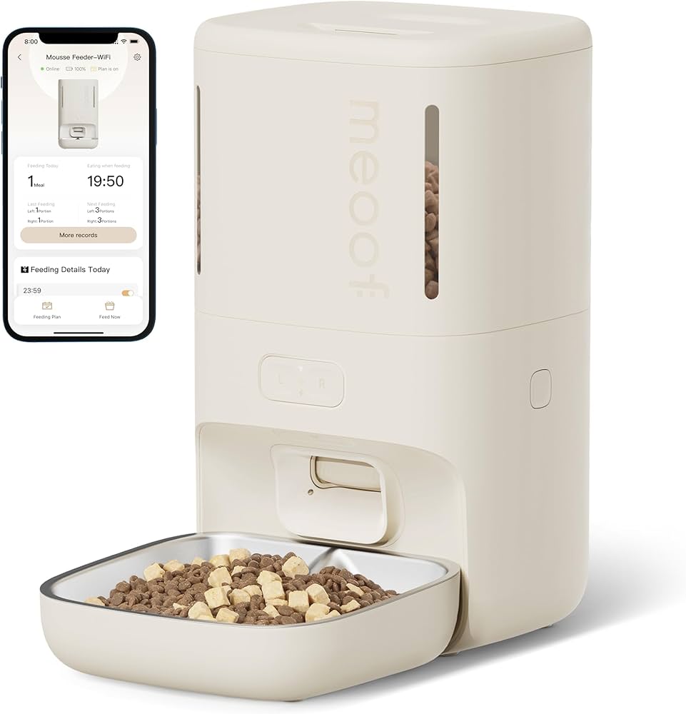 Meoof - Smart Pet Feeder With Camera - Wireless + Dual Chamber