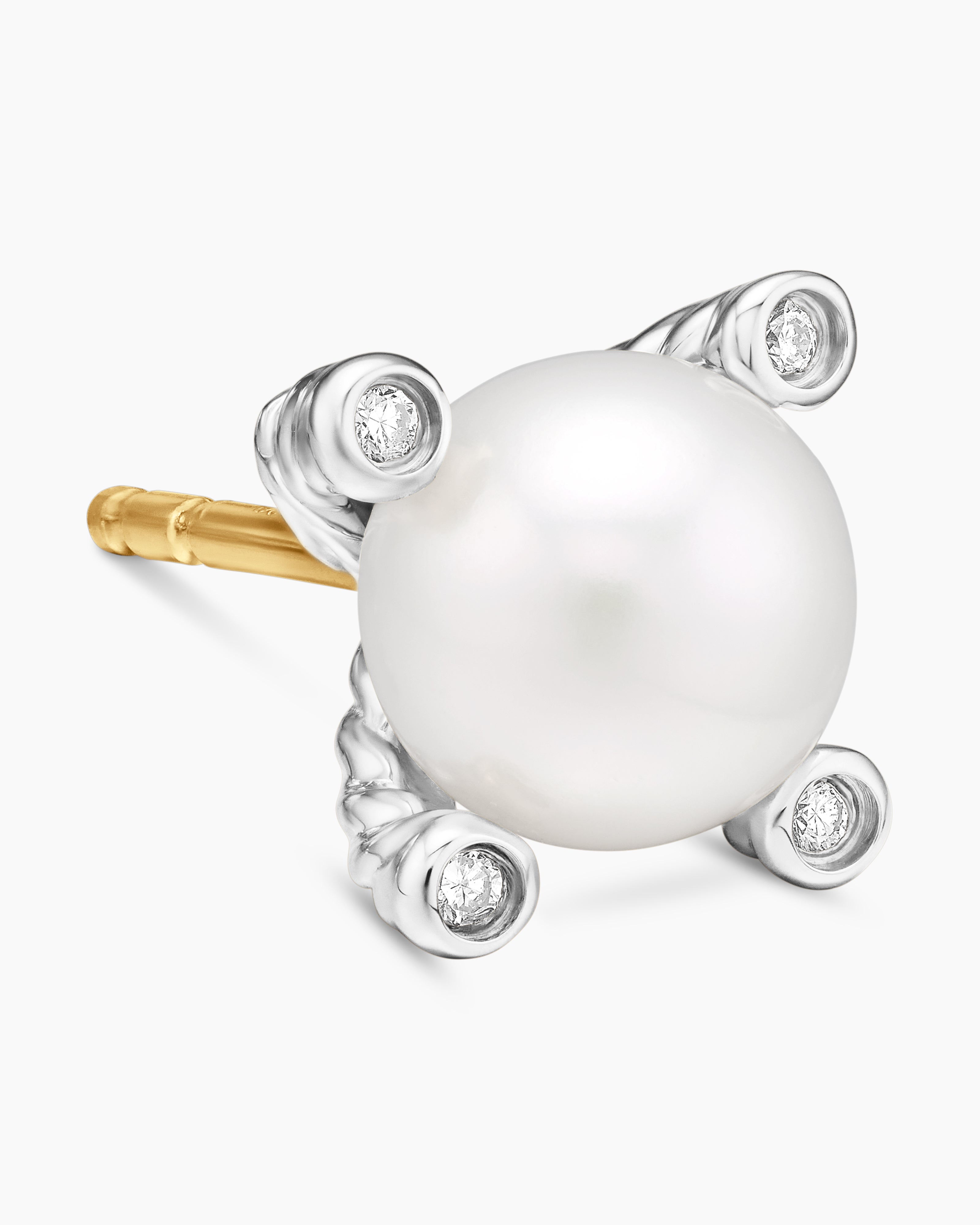 David Yurman - Cable Pearl Stud Earrings in Sterling Silver with Diamonds, 7.4mm