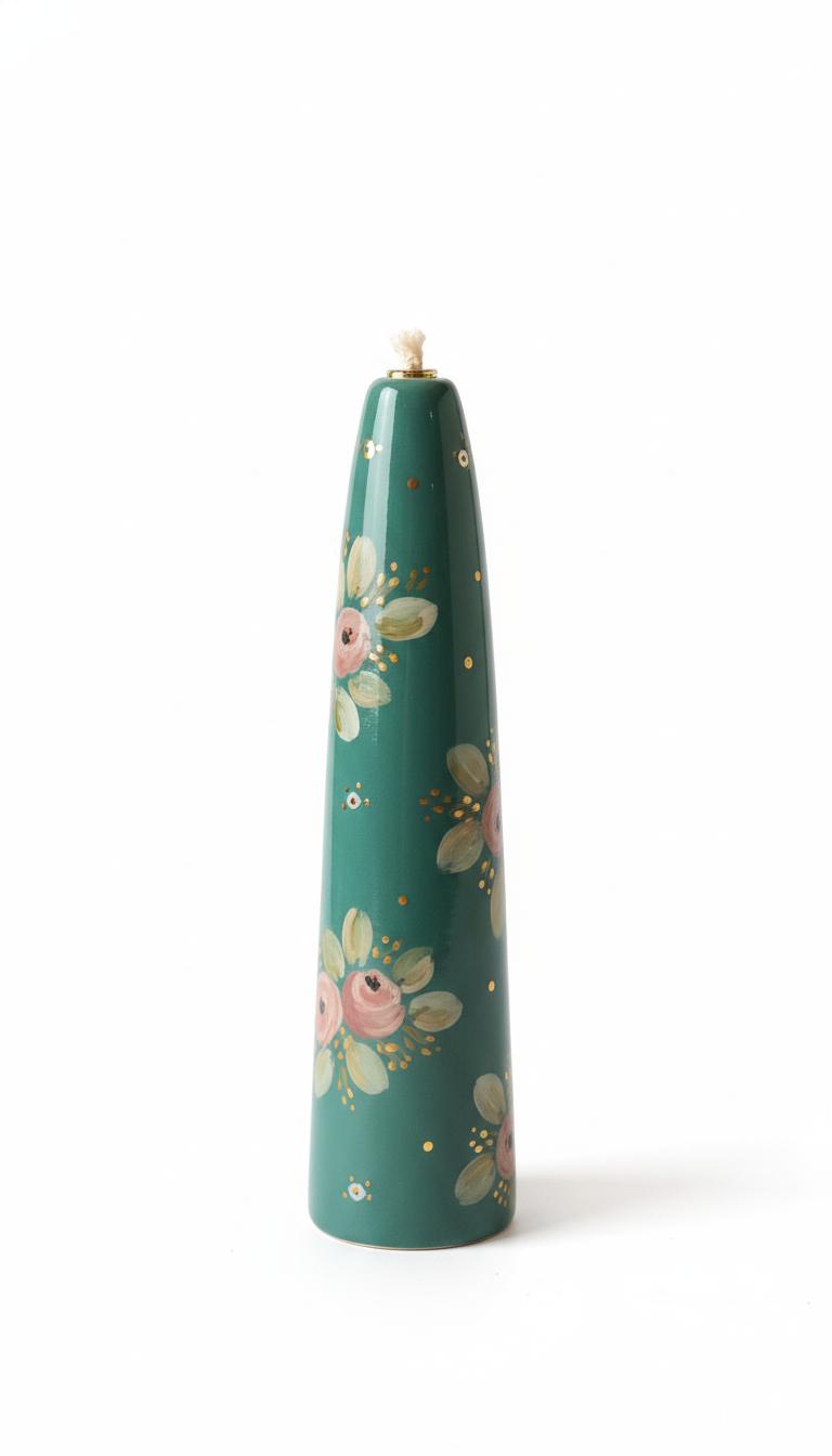 Teal Floral Gold Dot Ceramic Candle Candles