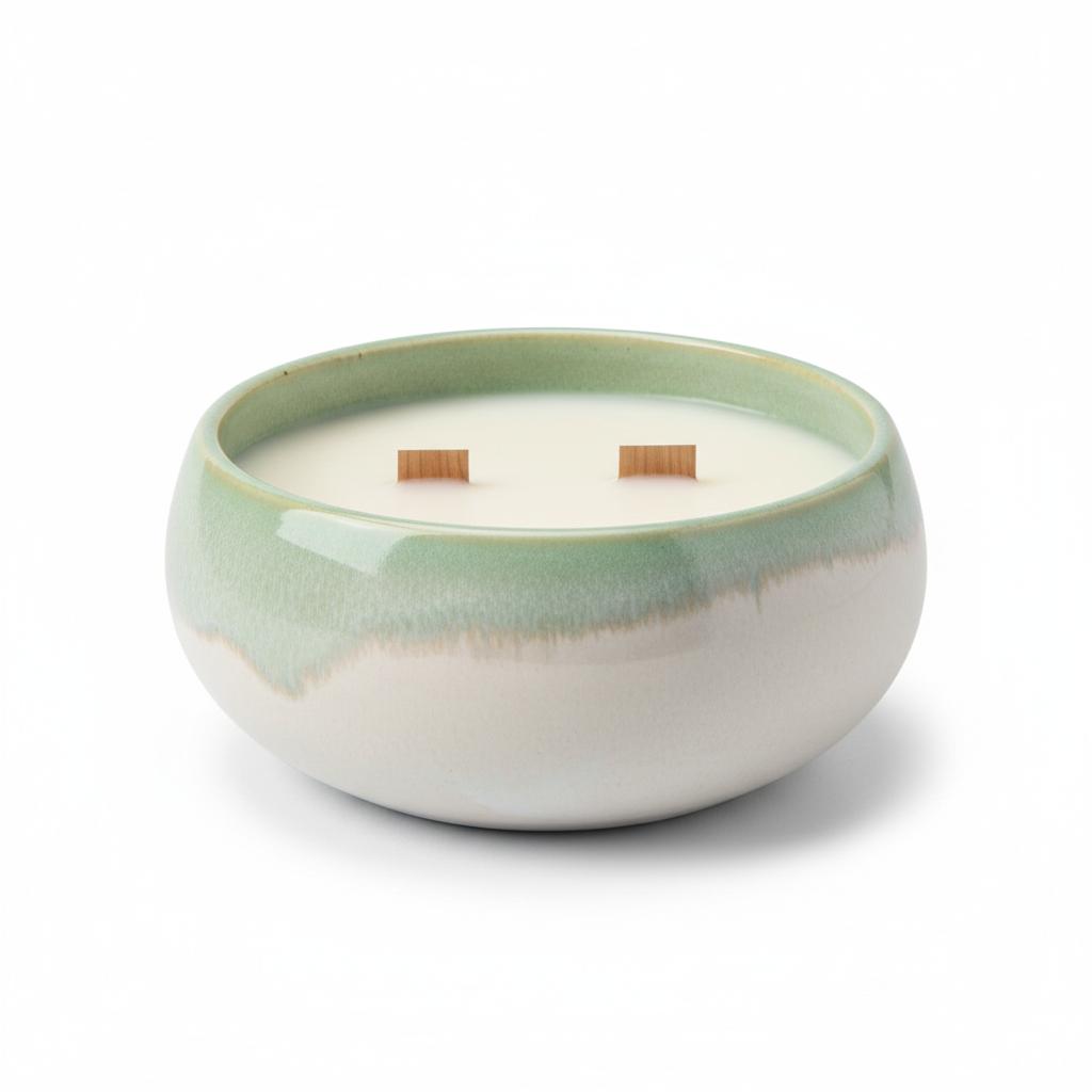 Green Two Tone Double Wick Ceramic Candle Candles