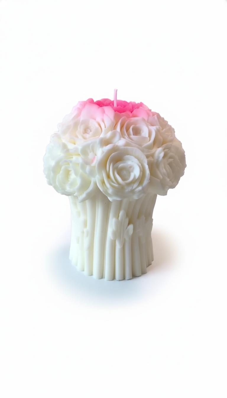 Pink Tipped Rose Bouquet Sculptural Candle Candles