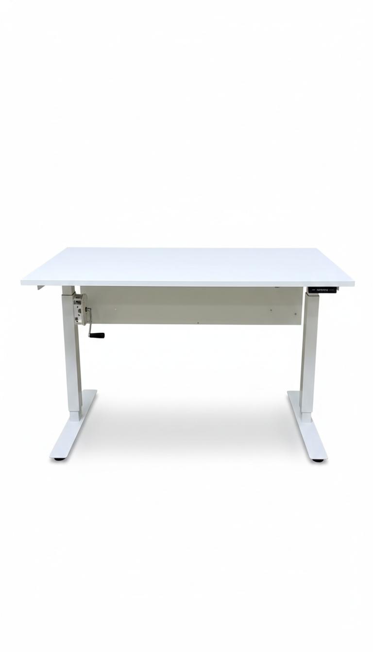 White Manual Crank Sit Stand Desk
