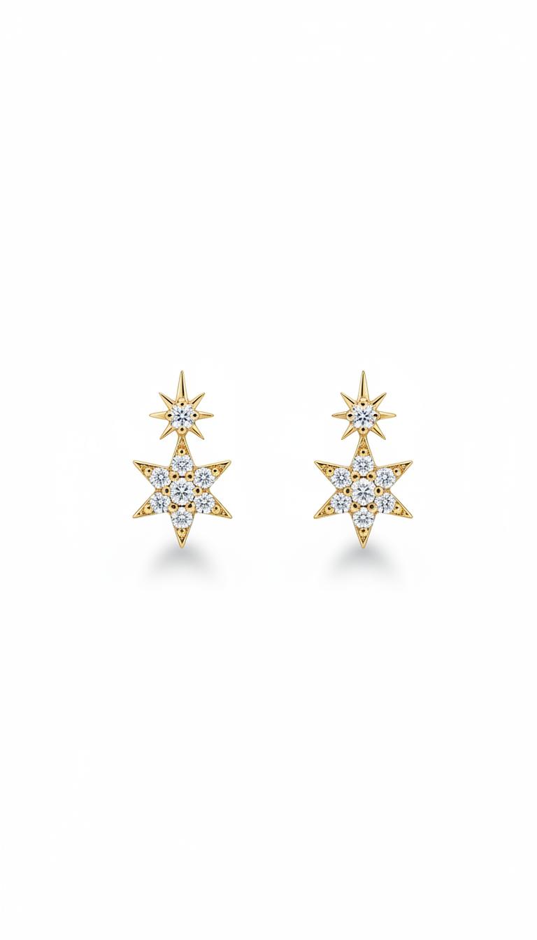 Gold Pavé Double Star Celestial Motif Studs