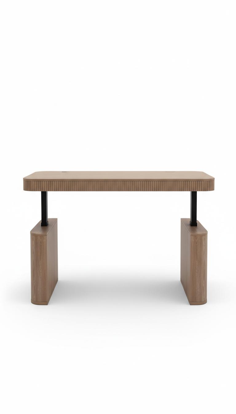 Reeded Light Wood Ergonomic Sit-Stand Desk