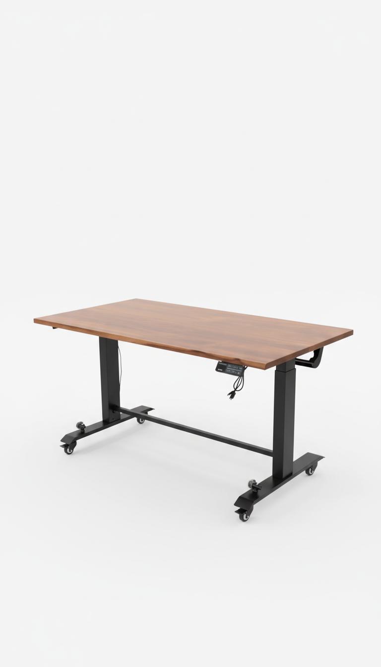 Mobile Walnut Ergonomic Sit-Stand Desk