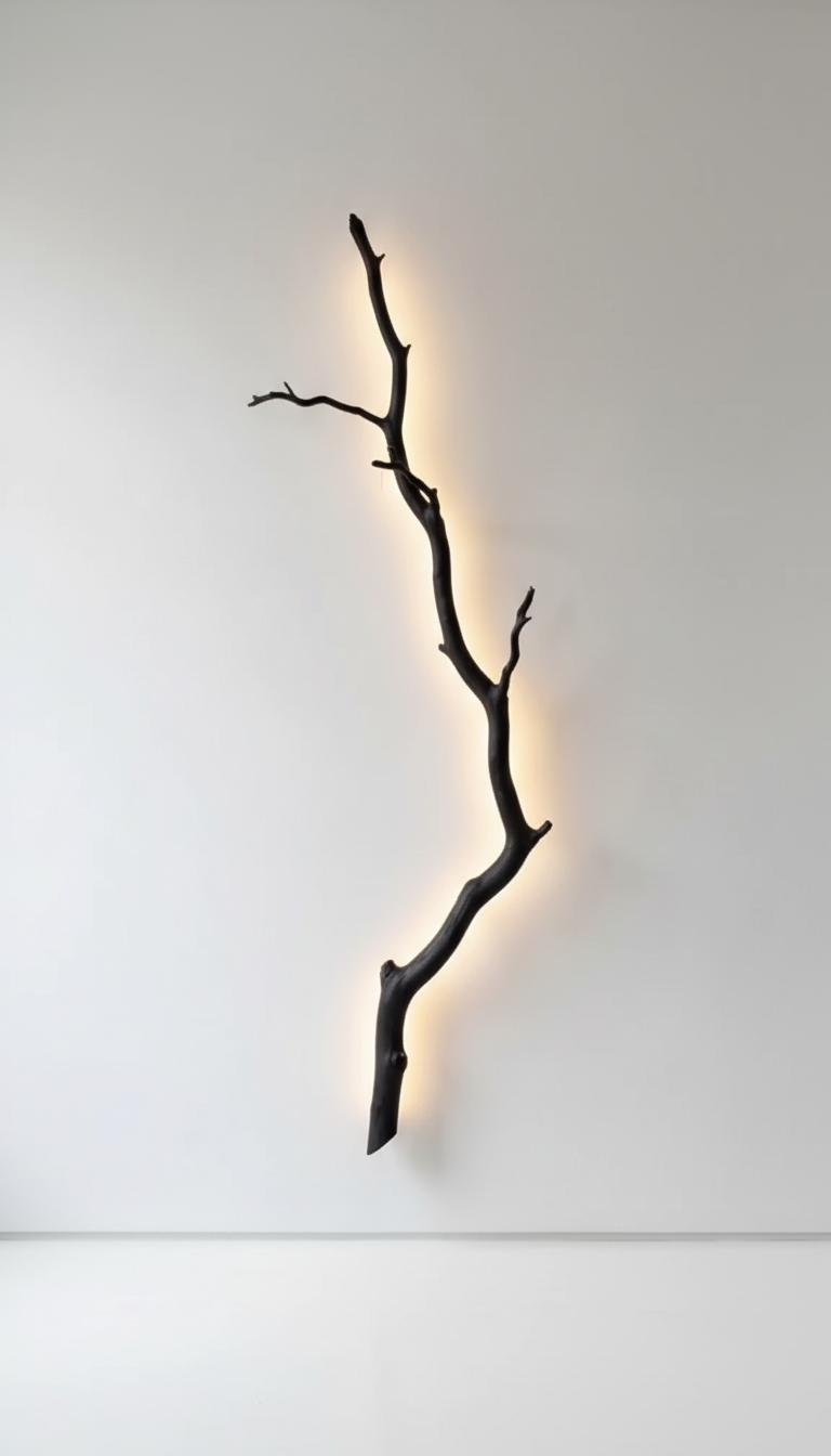Black Illuminated Branch Organic Modern Sculptures