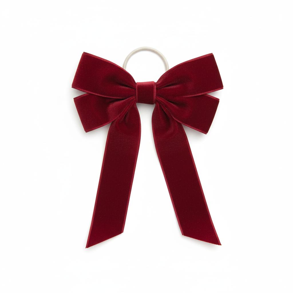 Burgundy Velvet Long Tail Romantic Accent Bows Hair Ties