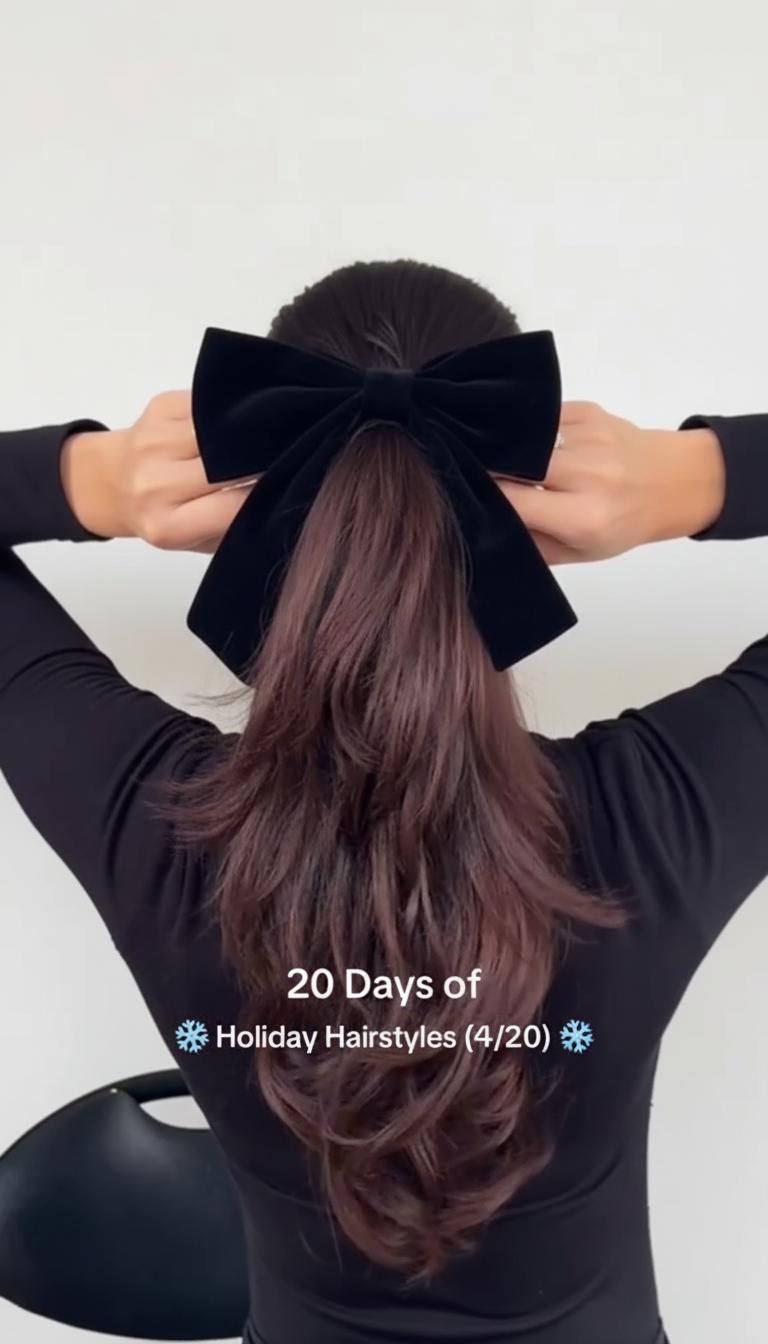 Large Black Velvet Romantic Accent Bows Hair Ties