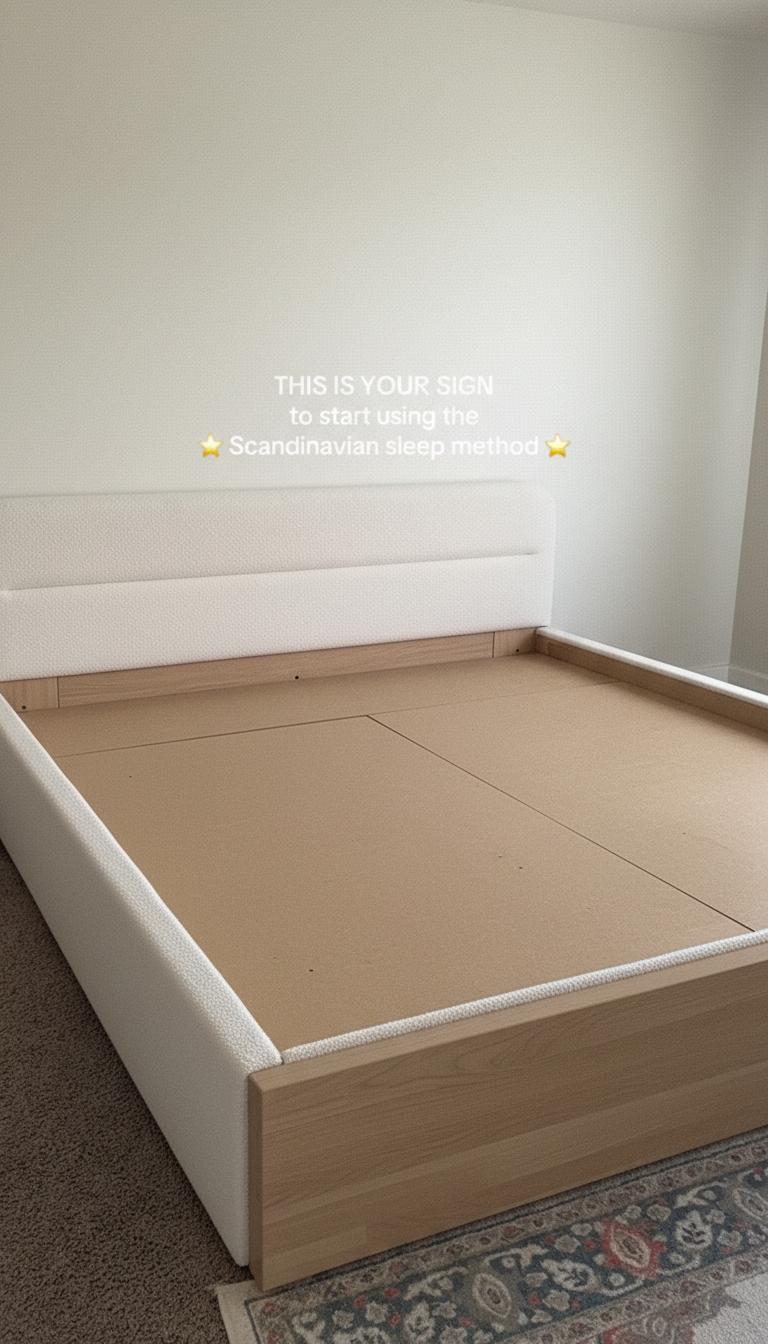 Light Wood And Upholstered Scandinavian Minimalist Bed Frame