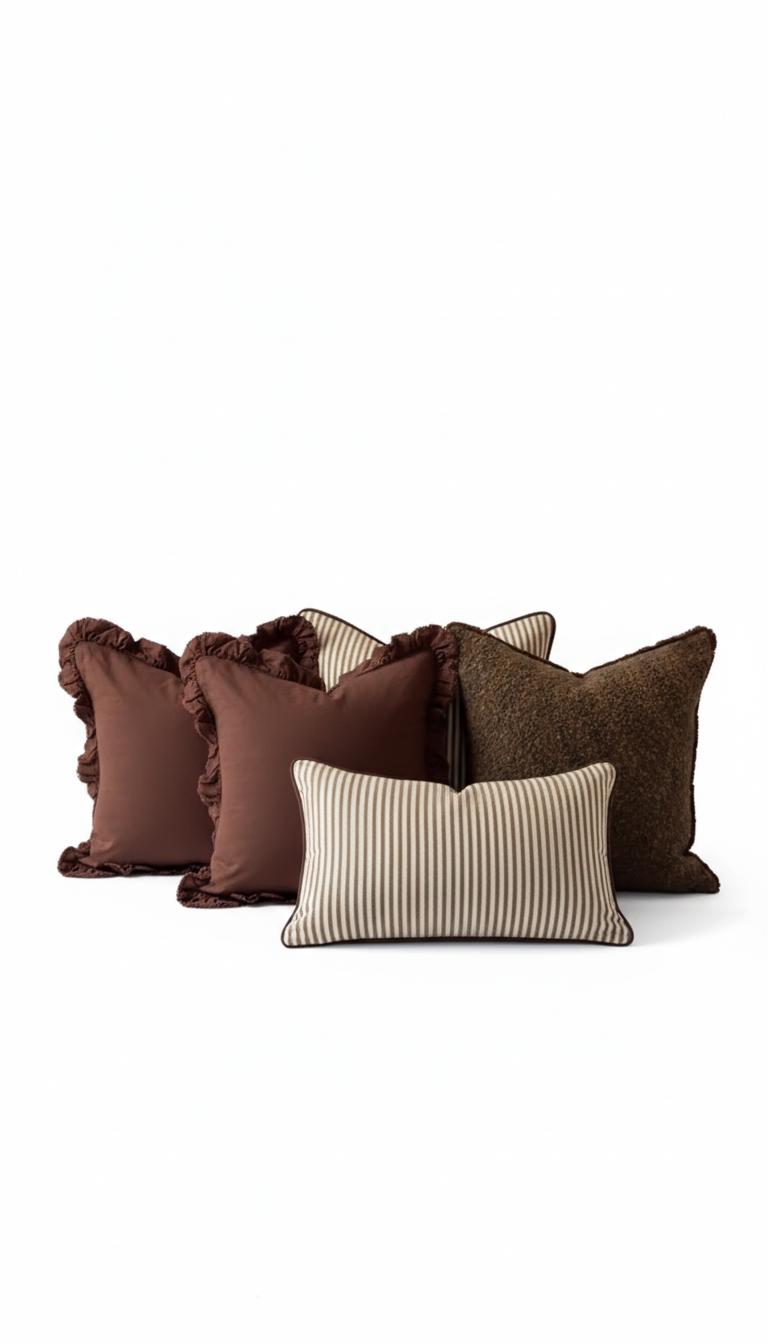 Brown Ruffle Soft Scandinavian Throw Pillows